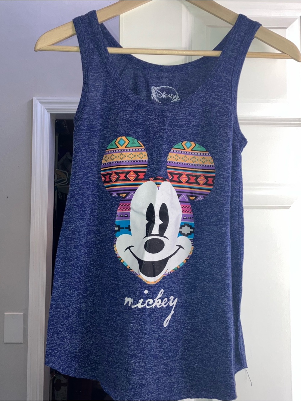 Disney Navy Tank Top with Colorful Aztec Mickey Graphic